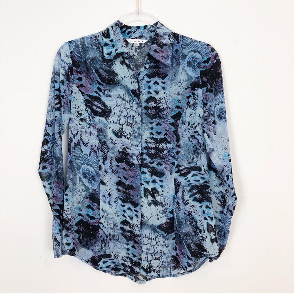 Cabi Blue & Black Python Print Long Sleeve Blouse - image 1